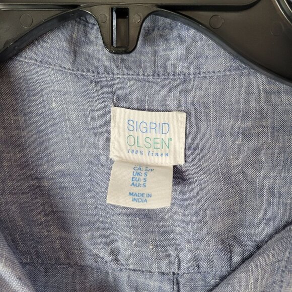 Sigrid Olsen 100% Linen Blue Long Sleeve Button-Up Shirt w/Button freature - Picture 10 of 12